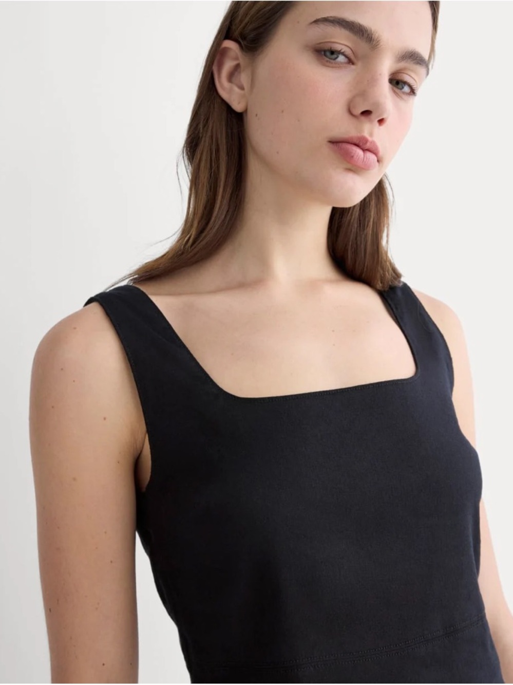 Everlane Black Linen Crossback Tank 🖤 Square Neck Minimalist ✨ Size XS